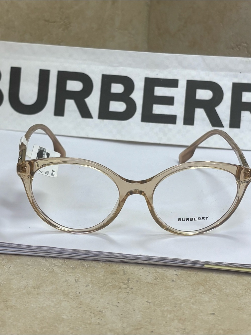 Burberry Women's Transparent Light Brown Round Optical Glasses